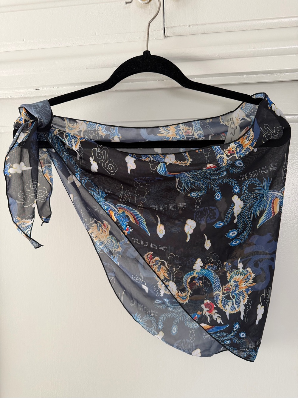 Sheer Dragon Print Black Blue Swim Cover Up